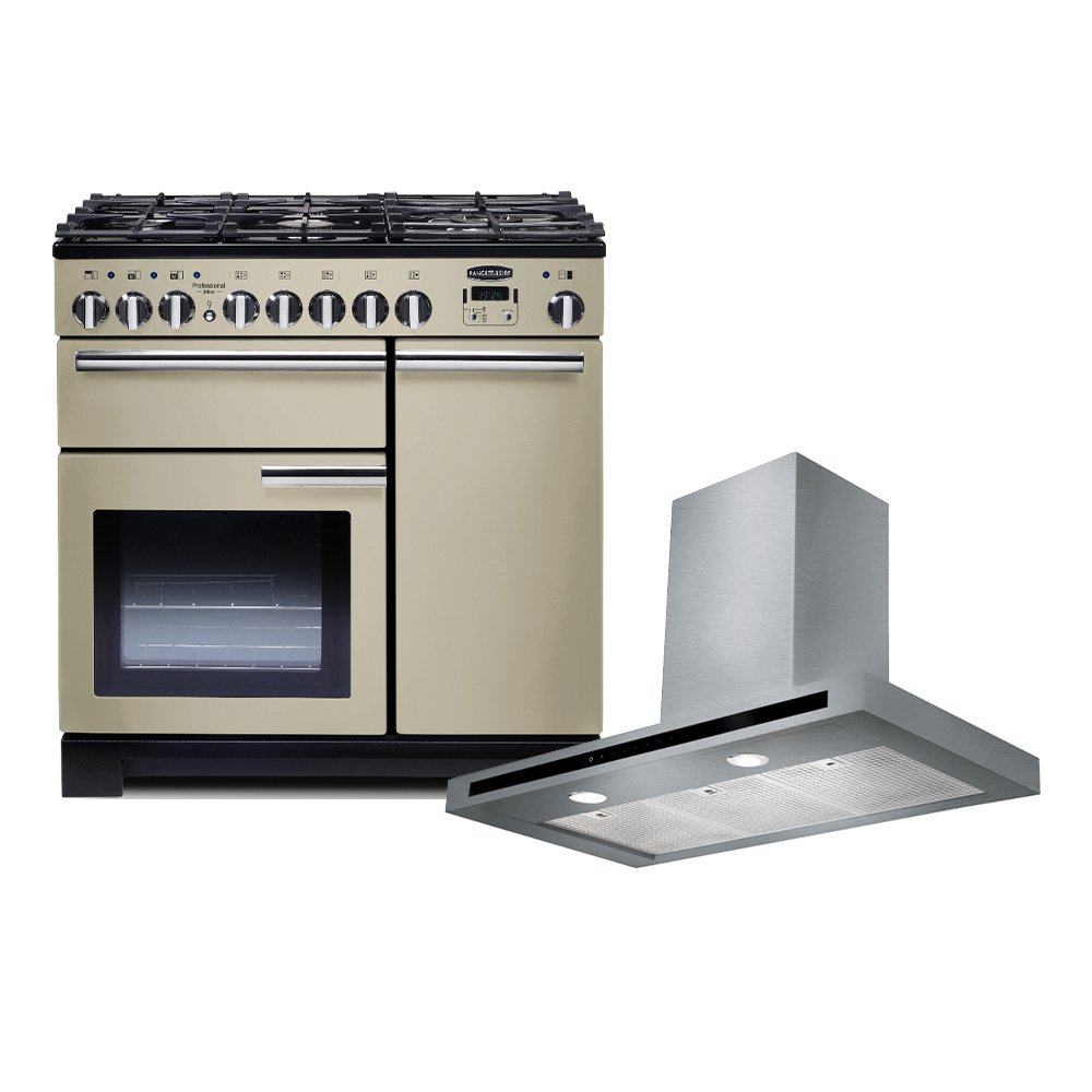 Rangemaster Professional Deluxe Dual Fuel Range Cooker & Hood Pack, A Rated