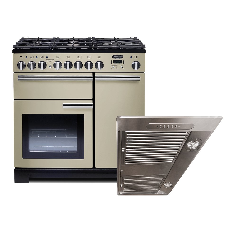 Rangemaster Professional Deluxe Dual Fuel Range Cooker & Hood Pack, A Rated