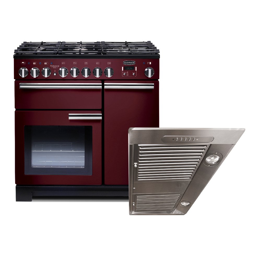 Rangemaster Professional Deluxe Dual Fuel Range Cooker & Hood Pack, A Rated