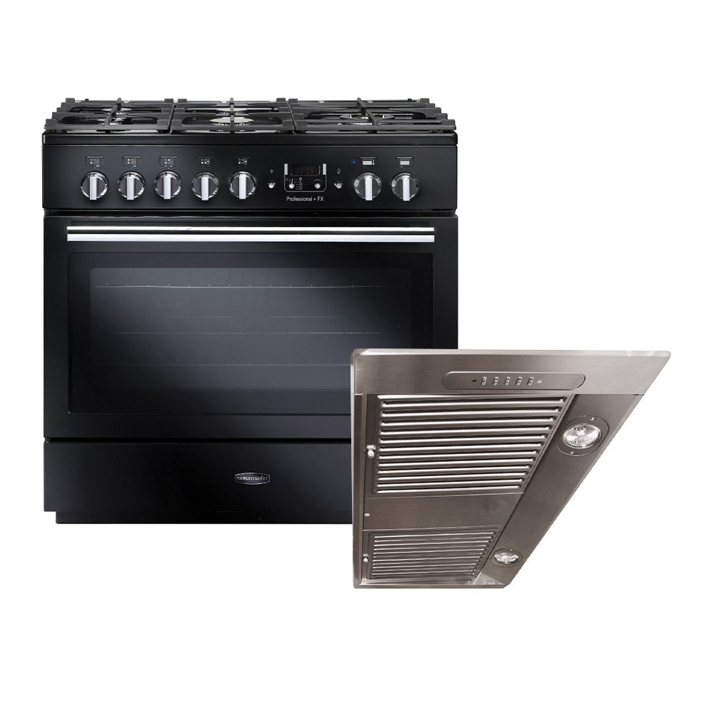Rangemaster Professional Plus FX Dual Fuel Range Cooker & Hood Pack, A Rated