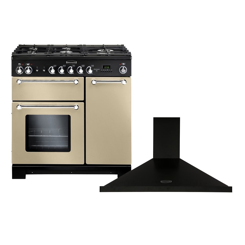 Rangemaster Kitchener Dual Fuel Range Cooker & Hood Pack, A Rated
