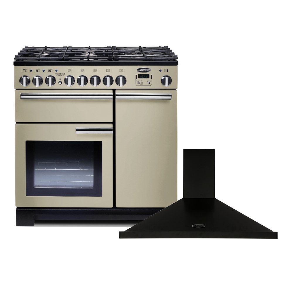 Rangemaster Professional Deluxe Dual Fuel Range Cooker & Hood Pack, A Rated