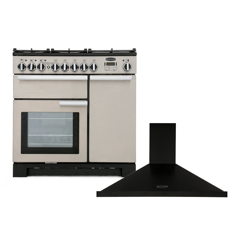 Rangemaster Professional Deluxe Dual Fuel Range Cooker & Hood Pack, A Rated