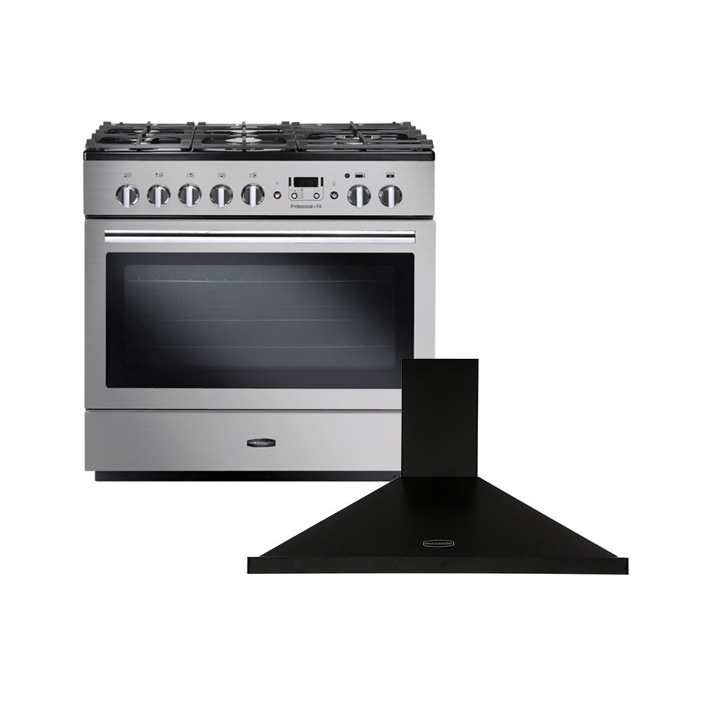Rangemaster Professional Plus FX Dual Fuel Range Cooker and Hood Pack, A Rated