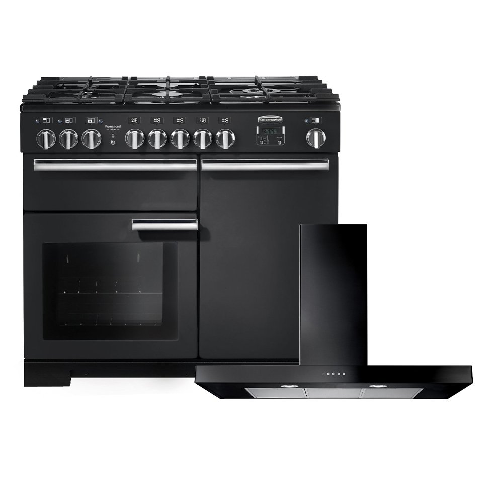 Rangemaster Professional Deluxe Dual Fuel Range Cooker & Hood Pack, A Rated