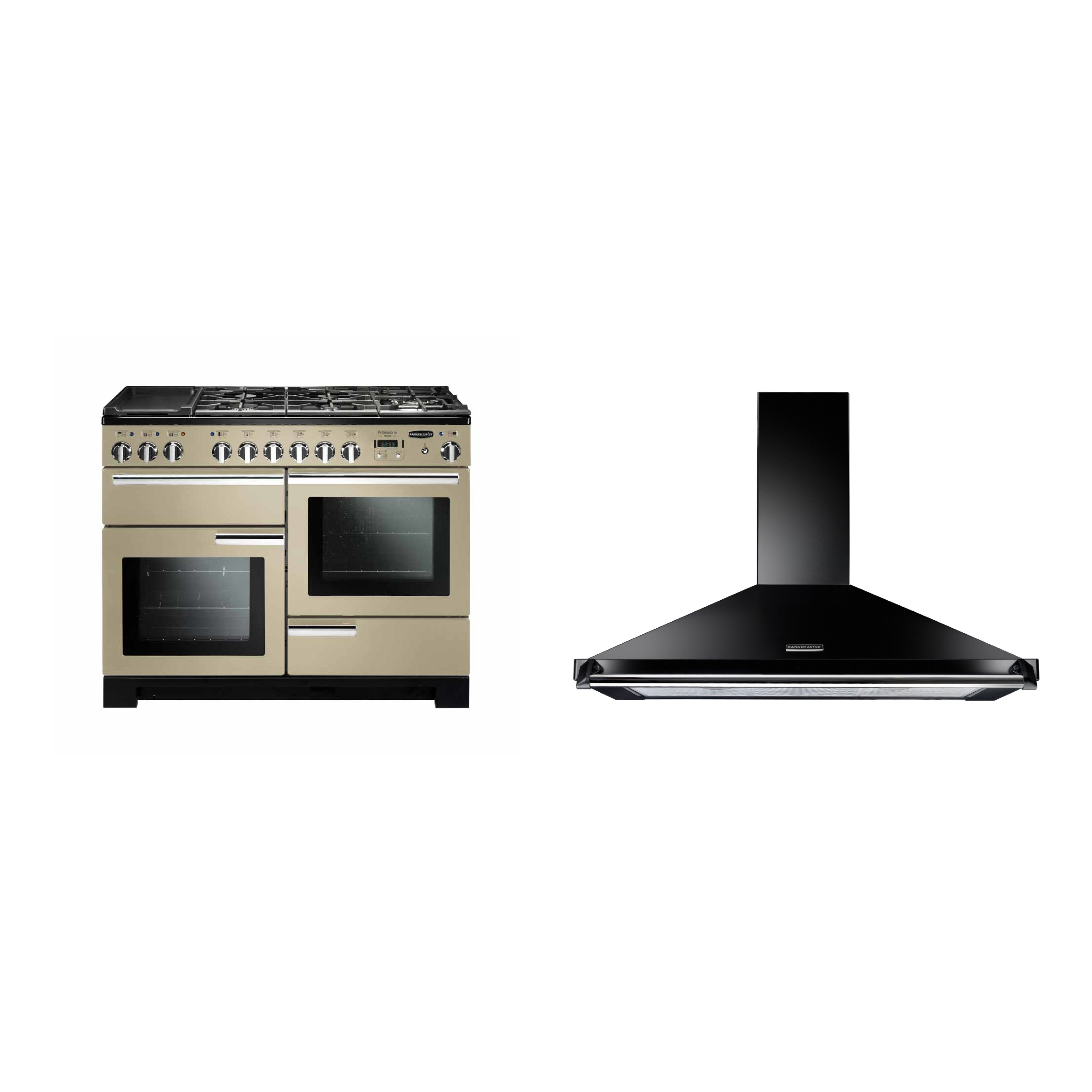 Rangemaster Professional Deluxe Dual Fuel Range Cooker & Hood Pack