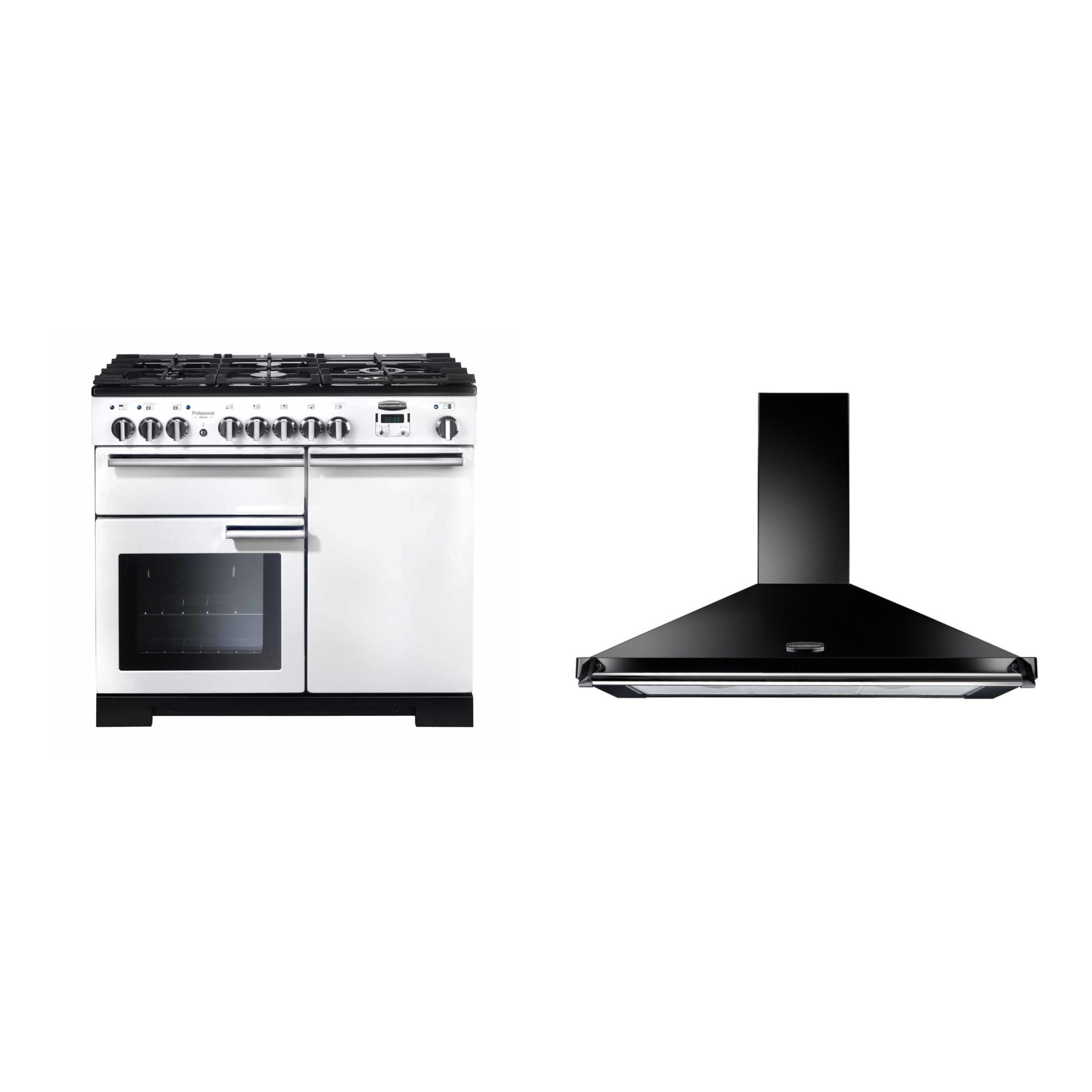 Rangemaster Professional Deluxe Dual Fuel Range Cooker & Hood Pack