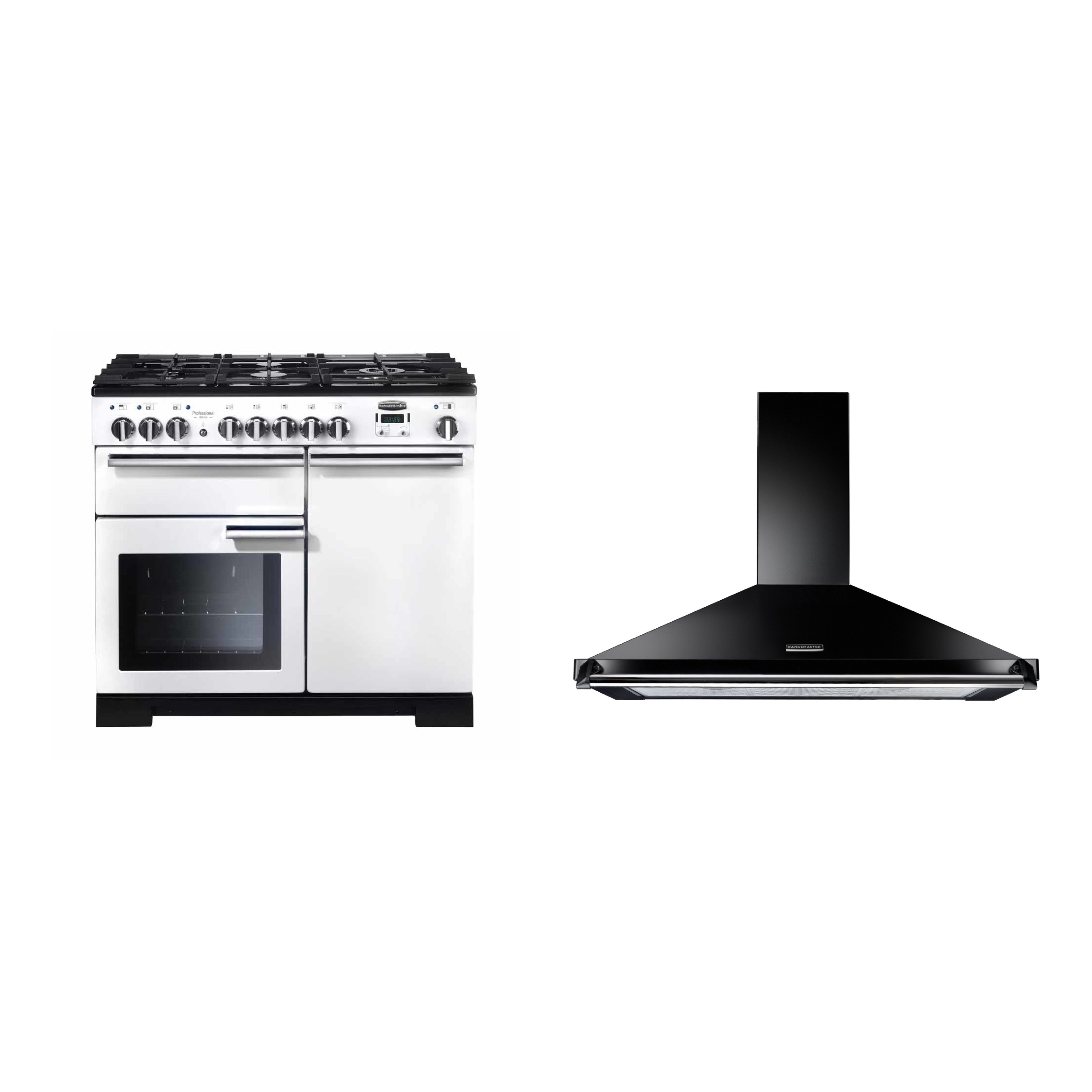 Rangemaster Professional Deluxe Dual Fuel Range Cooker & Hood Pack