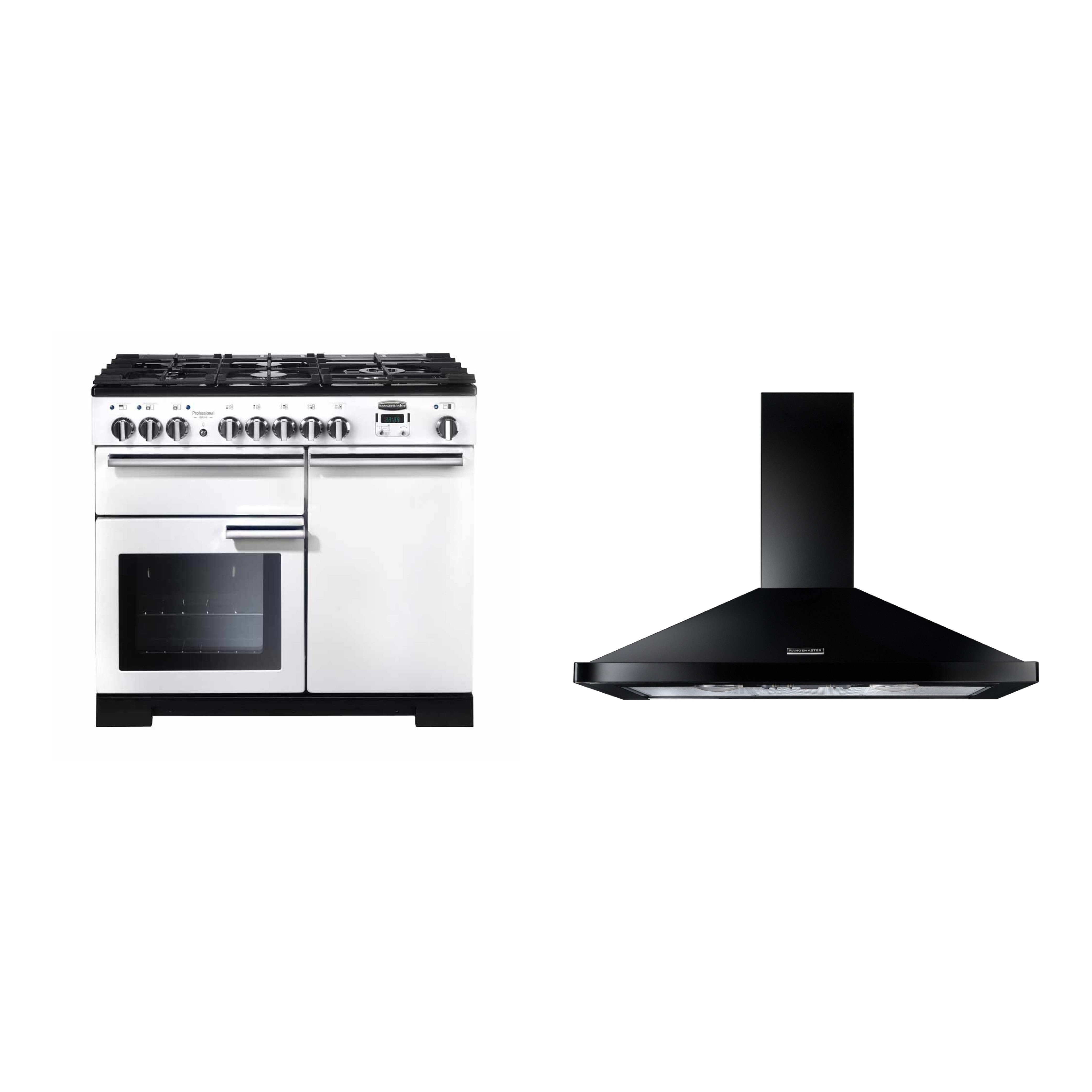 Rangemaster Professional Deluxe Dual Fuel Range Cooker & Hood Pack