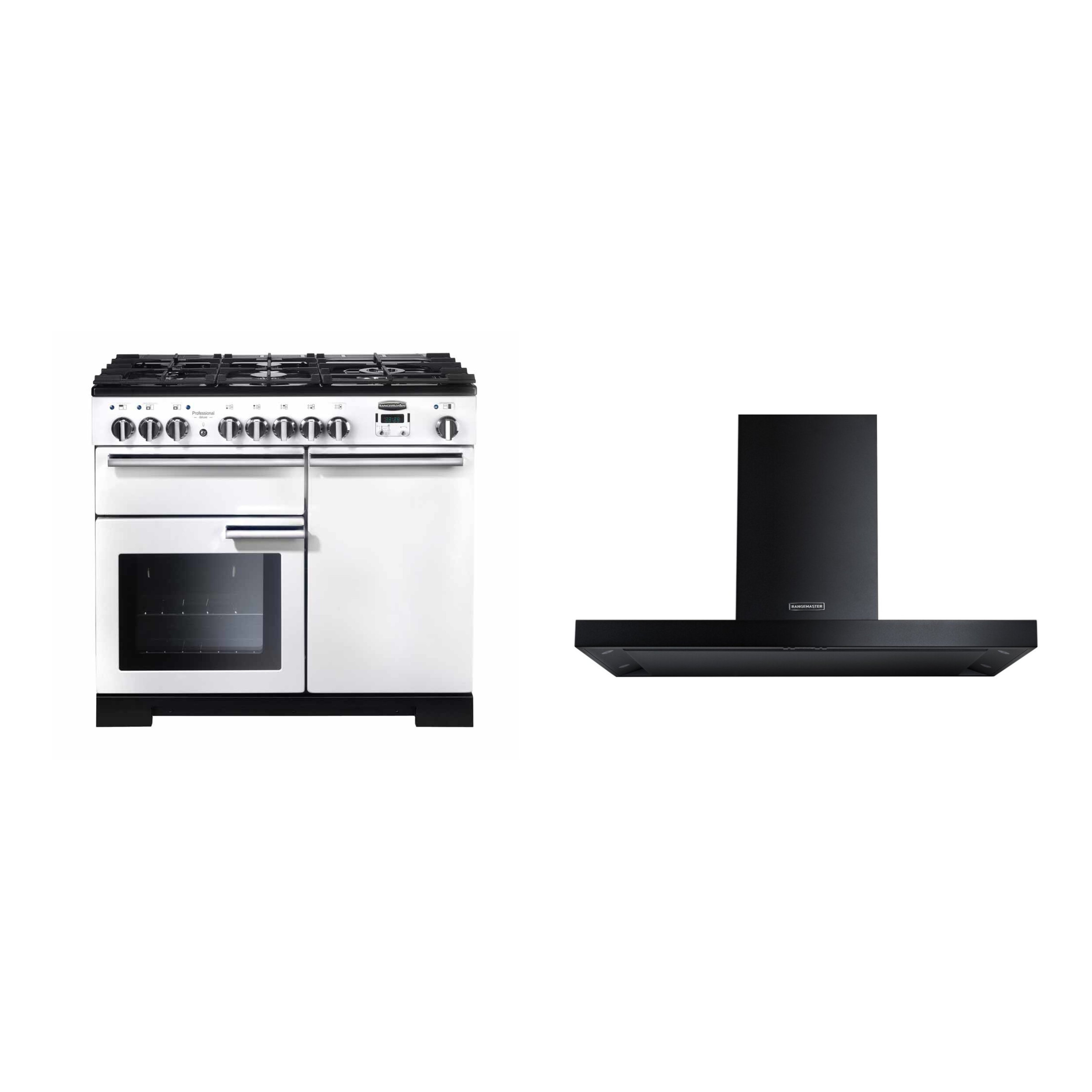 Rangemaster Professional Deluxe Dual Fuel Range Cooker & Hood Pack