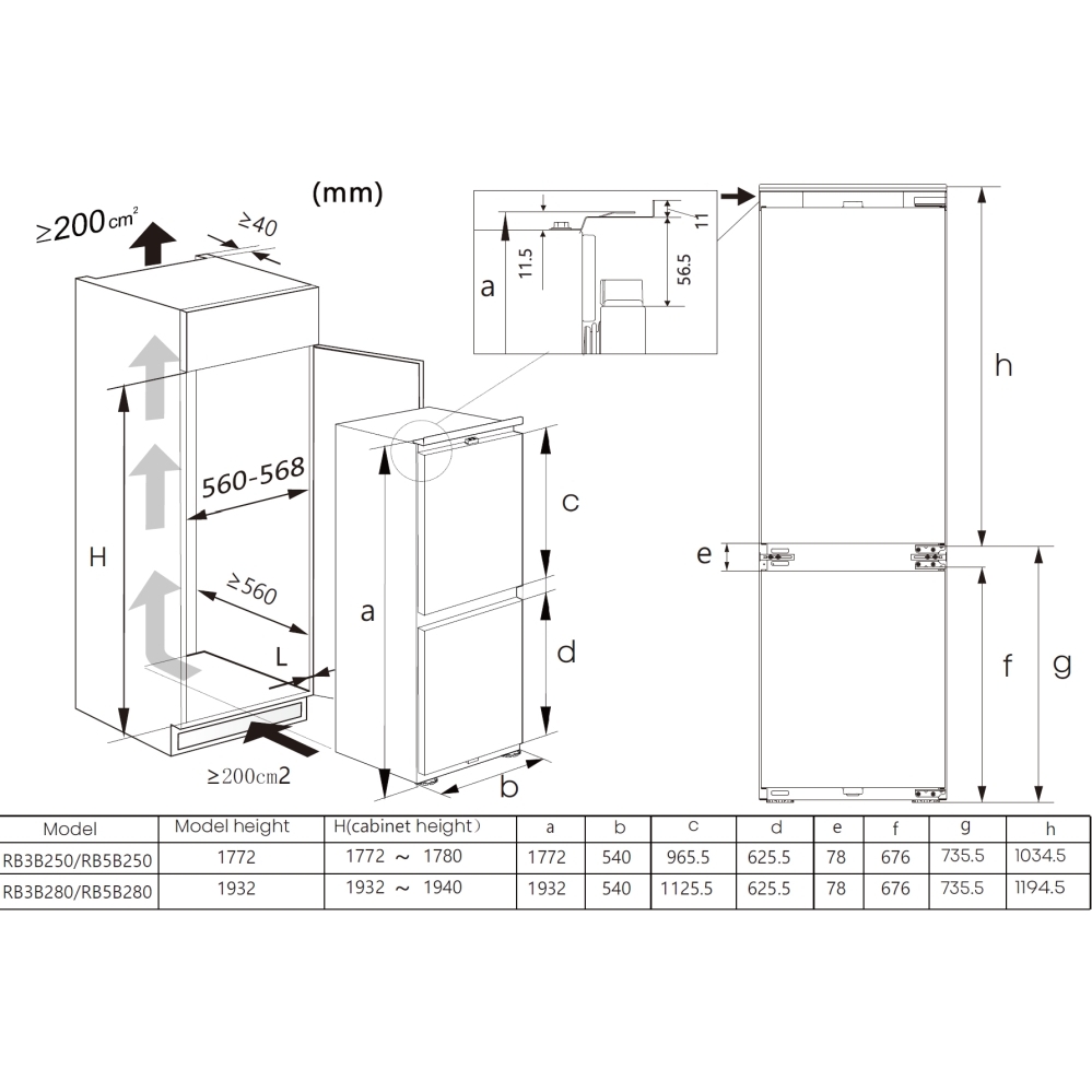 Hisense RB3B250SAWE Total No Frost Integrated Fridge Freezer, Fixed Hinge, 70/30, White, E Rated