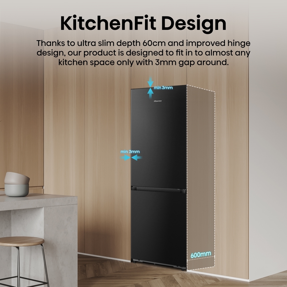 Hisense RB3K330SAFC Hi3 Total No Frost Fridge Freezer, 60/40, Black, C Rated