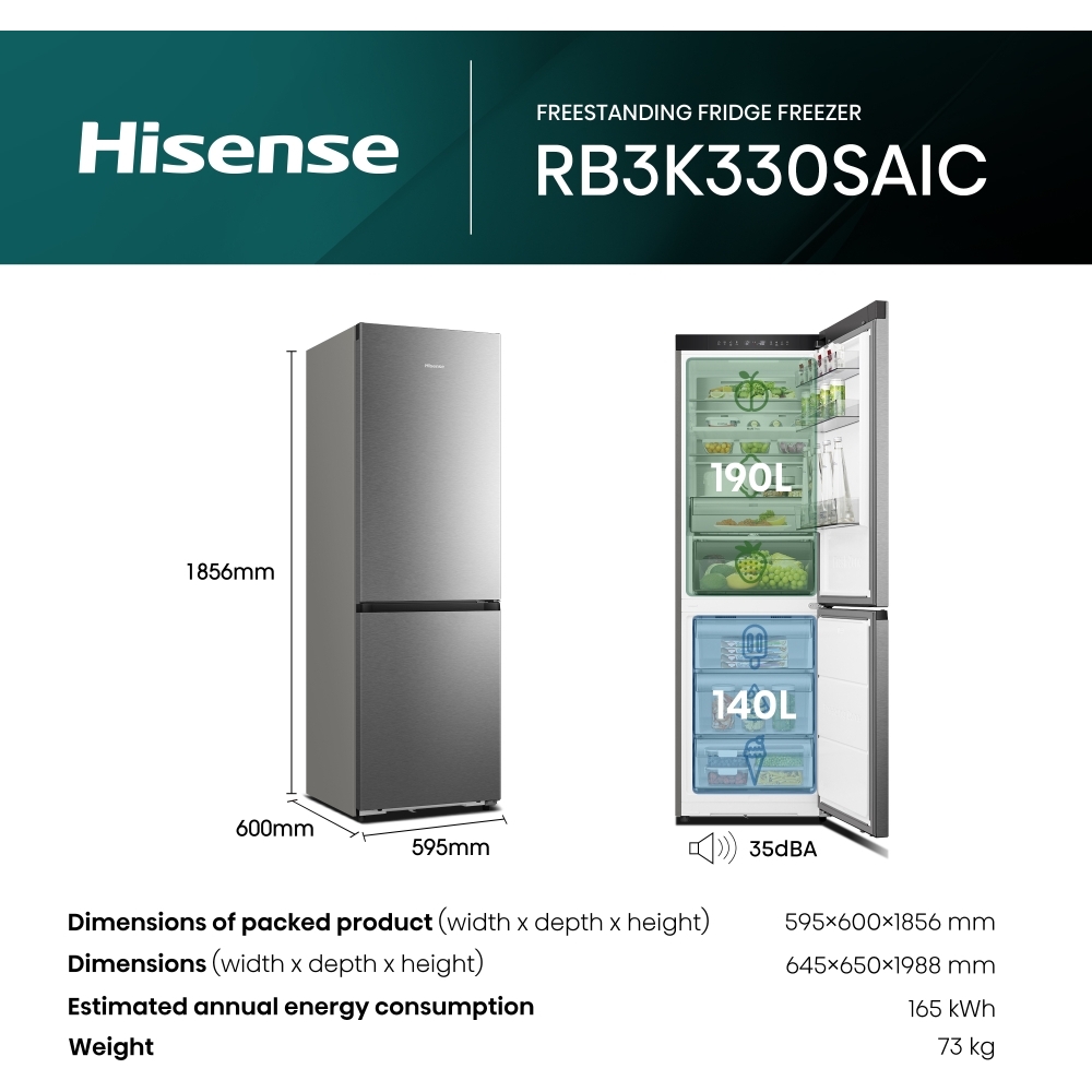 Hisense RB3K330SAIC Hi3 Fridge Freezer, C Rated