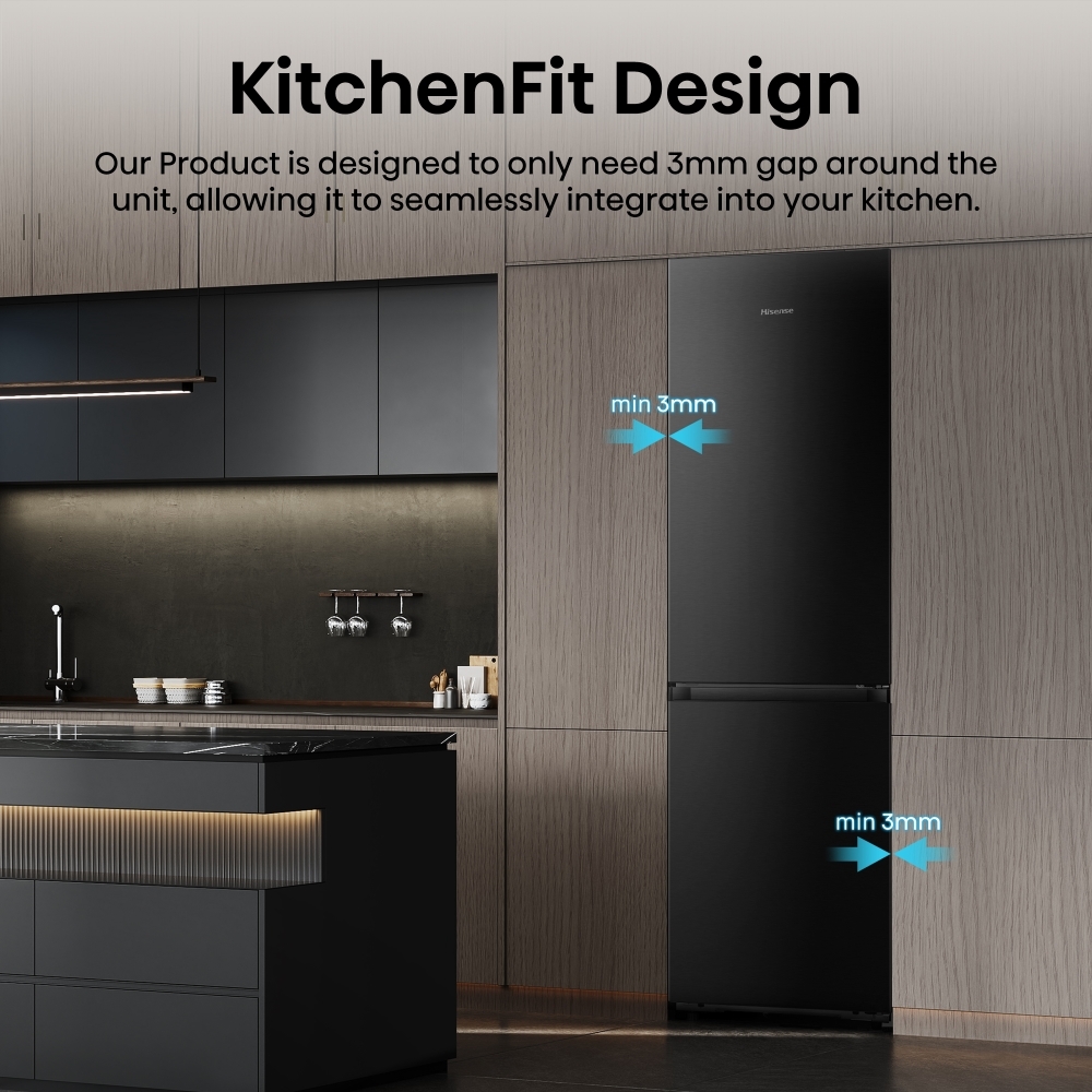 Hisense RB5K330GSFC KitchenFit Eclipse Total No Frost Wi-Fi Connected Fridge Freezer, Black Stainless, 60/40, C Rated
