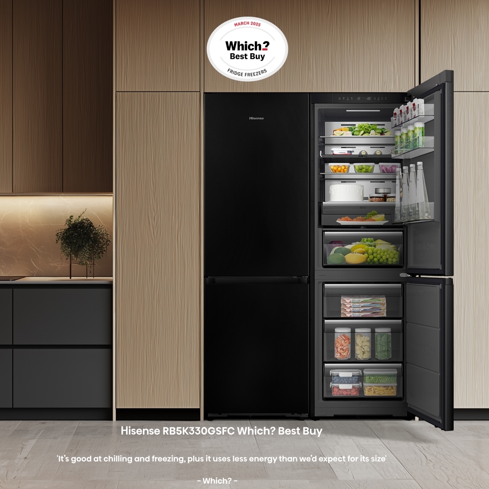 Hisense RB5K330GSFC KitchenFit Eclipse Total No Frost Wi-Fi Connected Fridge Freezer, Black Stainless, 60/40, C Rated