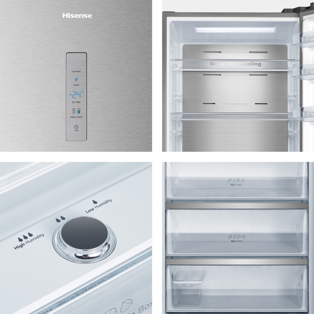 Hisense RB645N4BIE Hi3 Total No Frost Fridge Freezer, 60/40, Stainless Steel, E Rated