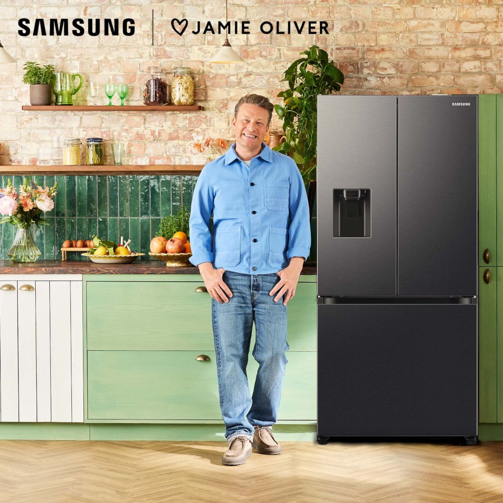 Samsung RF50C532EB1/EU American Fridge Freezer, Black Deep Ocean Inox Finish,  Non-Plumbed, E Rated