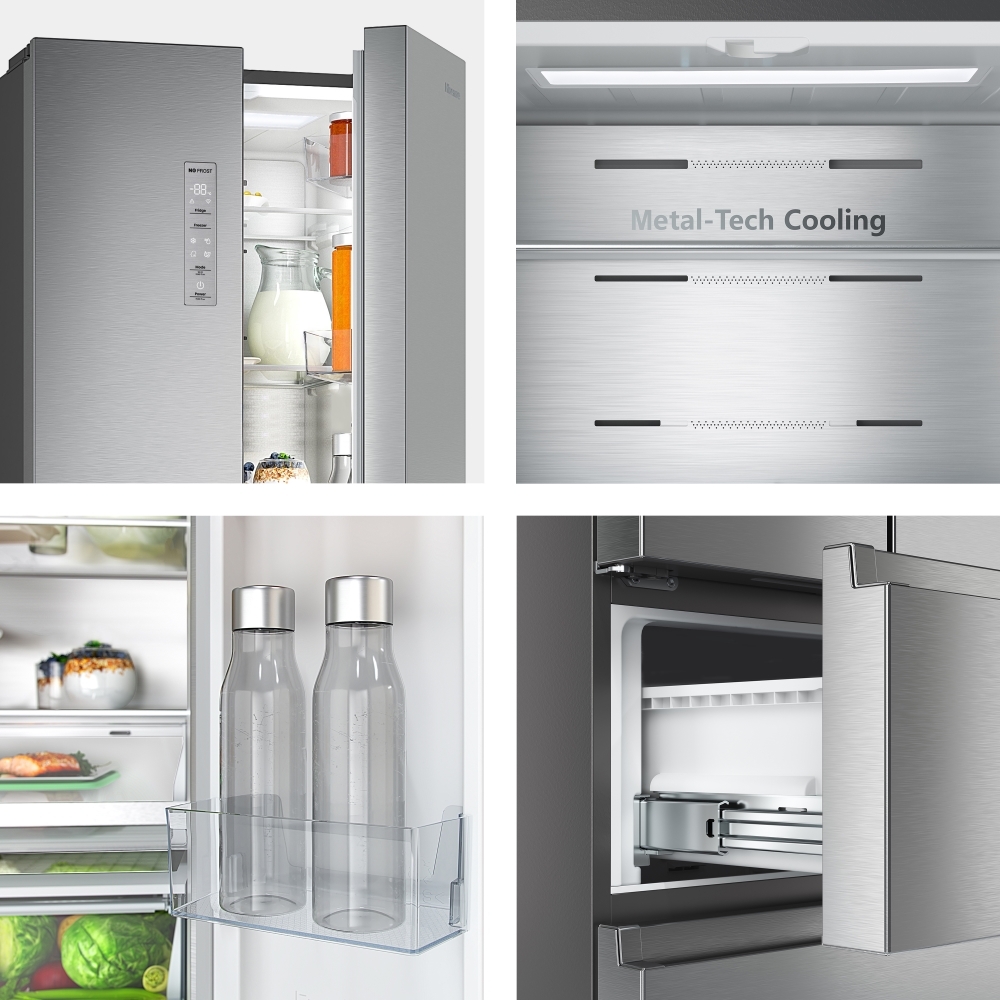 Hisense RF632N4AIE1 American Fridge Freezer, Stainless Steel, E Rated,  Non-Plumbed