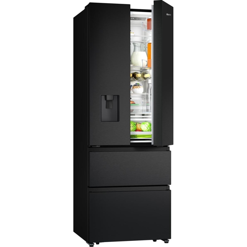 Hisense RF632N4WFE American Fridge Freezer, Black, E Rated,  Non-Plumbed