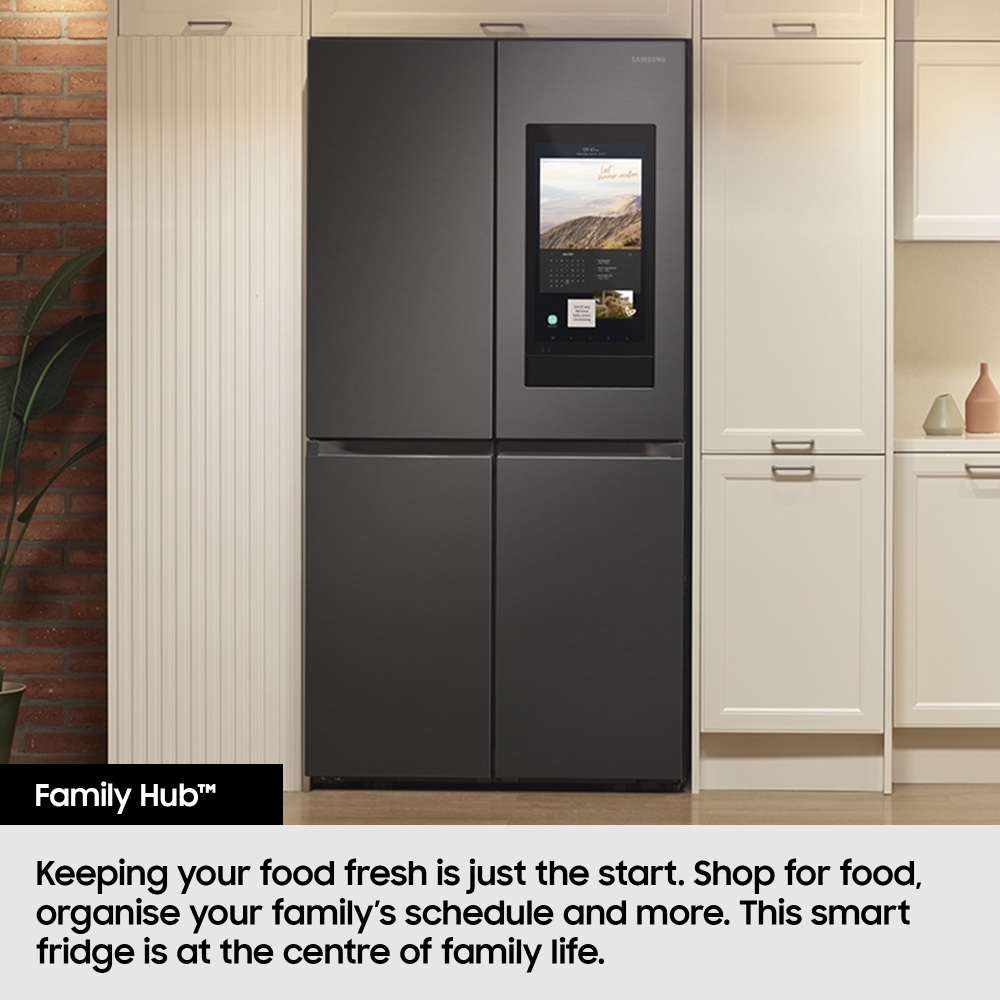 Samsung RF65DG9H0EB1 Family Hub AI Vision Inside American Fridge Freezer, Black Deep Ocean Inox Finish, E Rated,  Plumbed