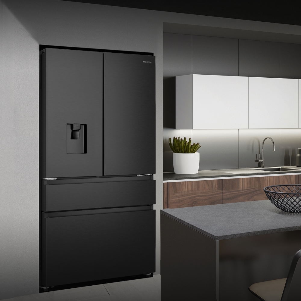 Hisense RF749N4SWFE American Fridge Freezer, Black, E Rated,  Non-Plumbed