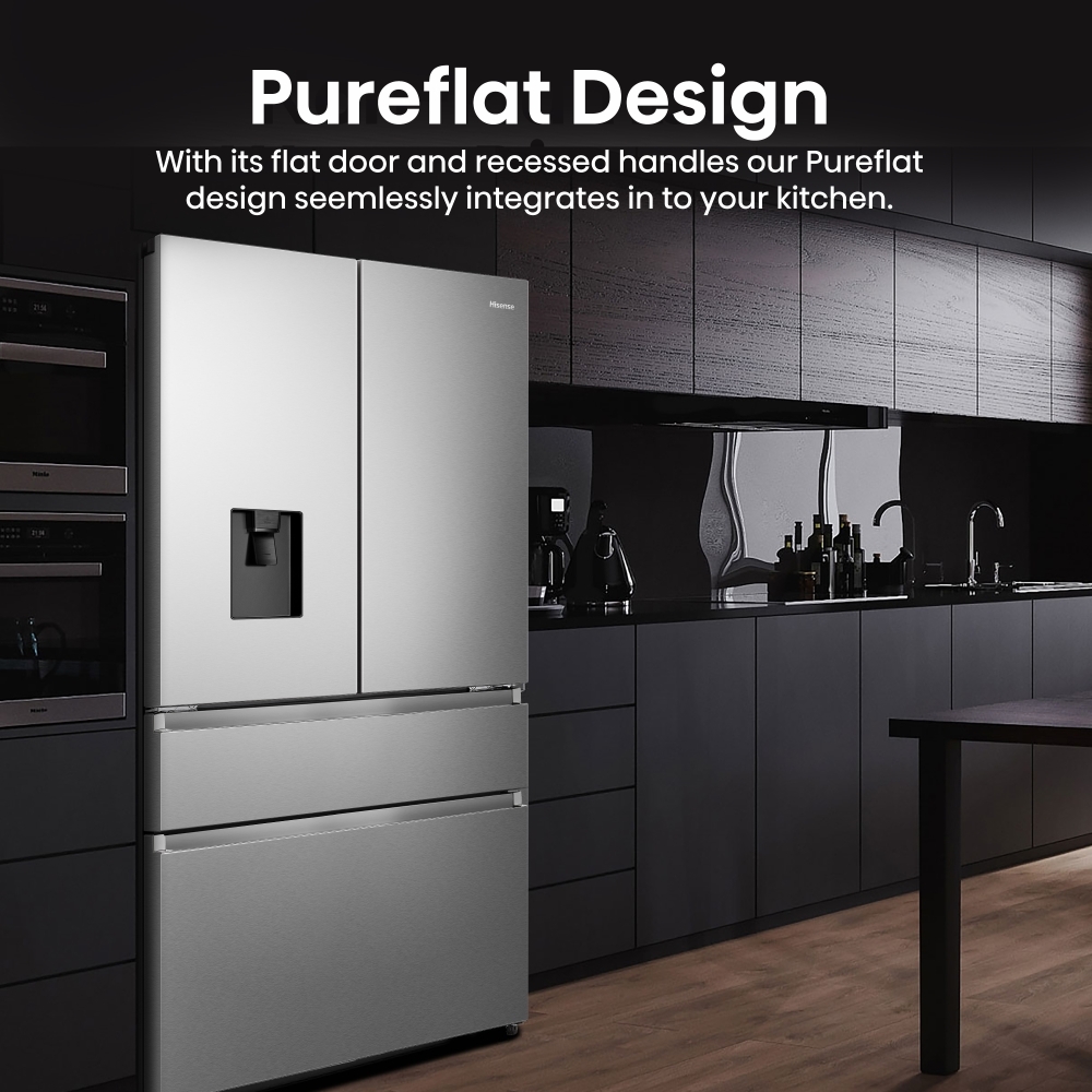 Hisense RF749N4SWSE American Fridge Freezer, Stainless Steel, E Rated,  Non-Plumbed