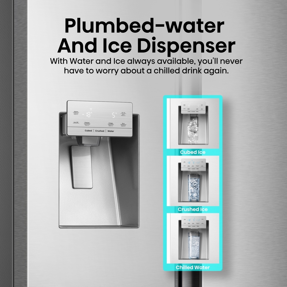 Hisense RF793N4SASE American Fridge Freezer, Stainless Steel, E Rated,  Plumbed