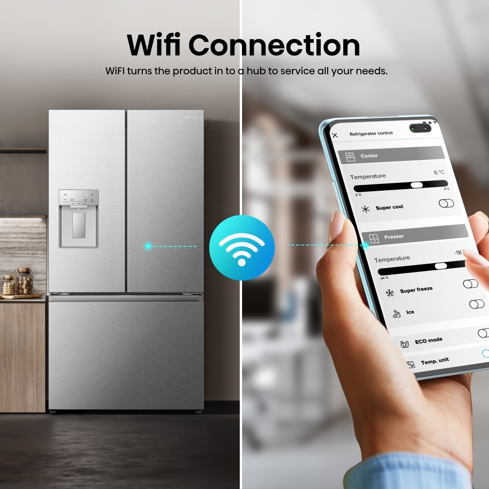 Hisense RF815N4SESE American Fridge Freezer,  Plumbed, Stainless Steel, E Rated