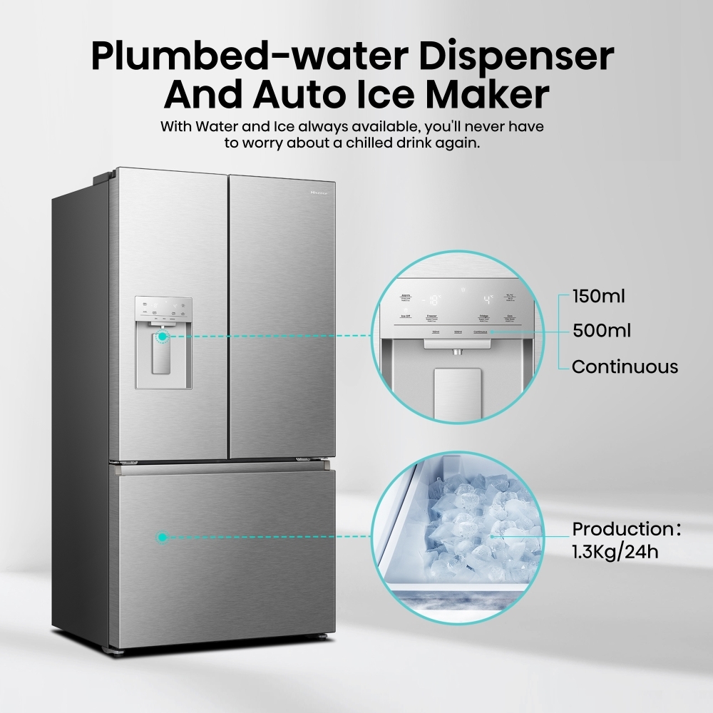 Hisense RF815N4SESE American Fridge Freezer,  Plumbed, Stainless Steel, E Rated