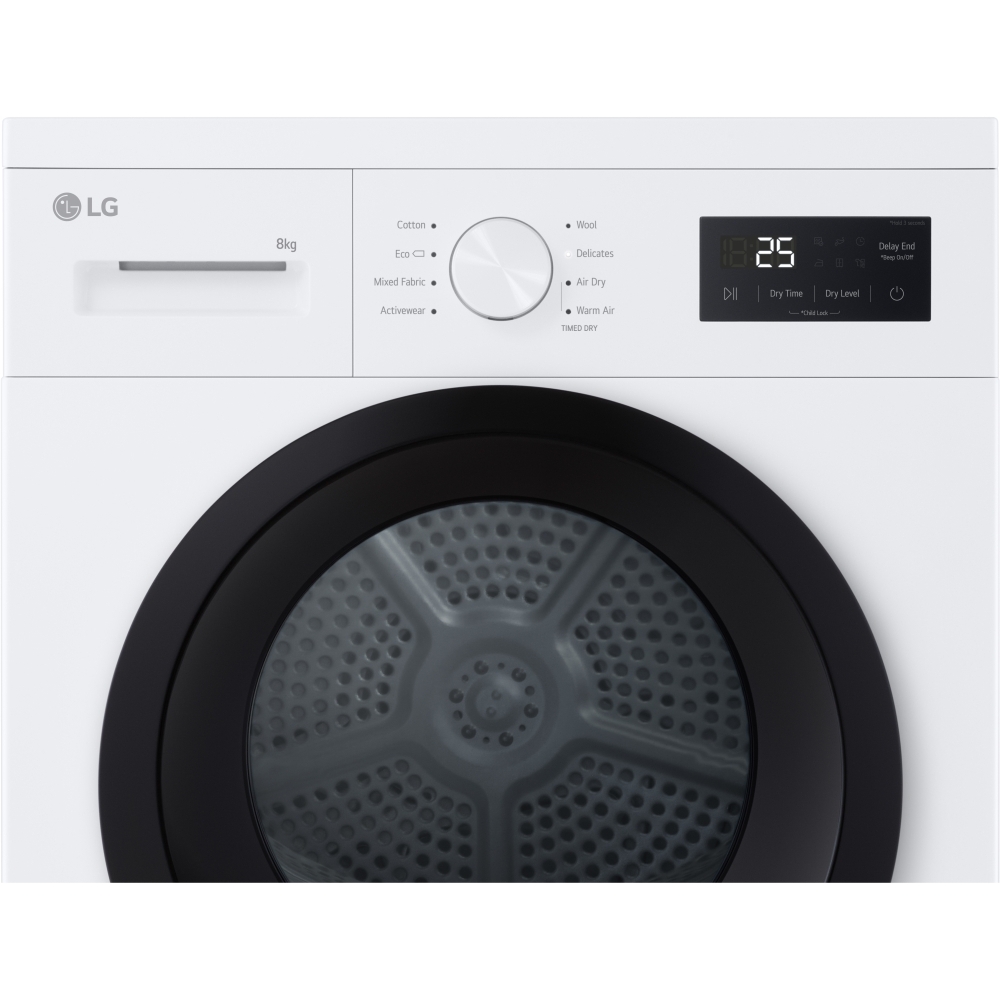 LG RHA1008NWK Heat Pump Tumble Dryer, 8kg, White, A++ Rated