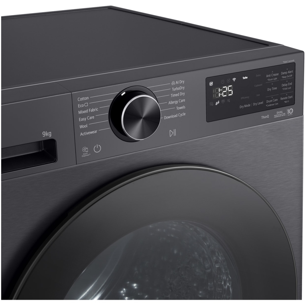 LG RHX5009TBB Heat Pump Tumble Dryer, 9kg, Black, B Rated