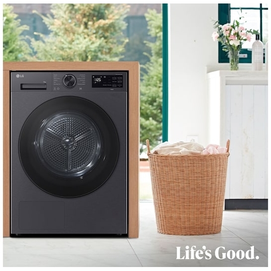 LG RHX5009TBB Heat Pump Tumble Dryer, 9kg, Black, B Rated
