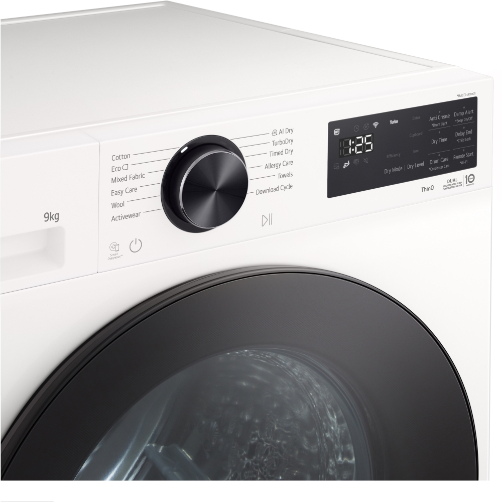 LG RHX5009TWB Heat Pump Tumble Dryer, 9kg, White, A+++ Rated