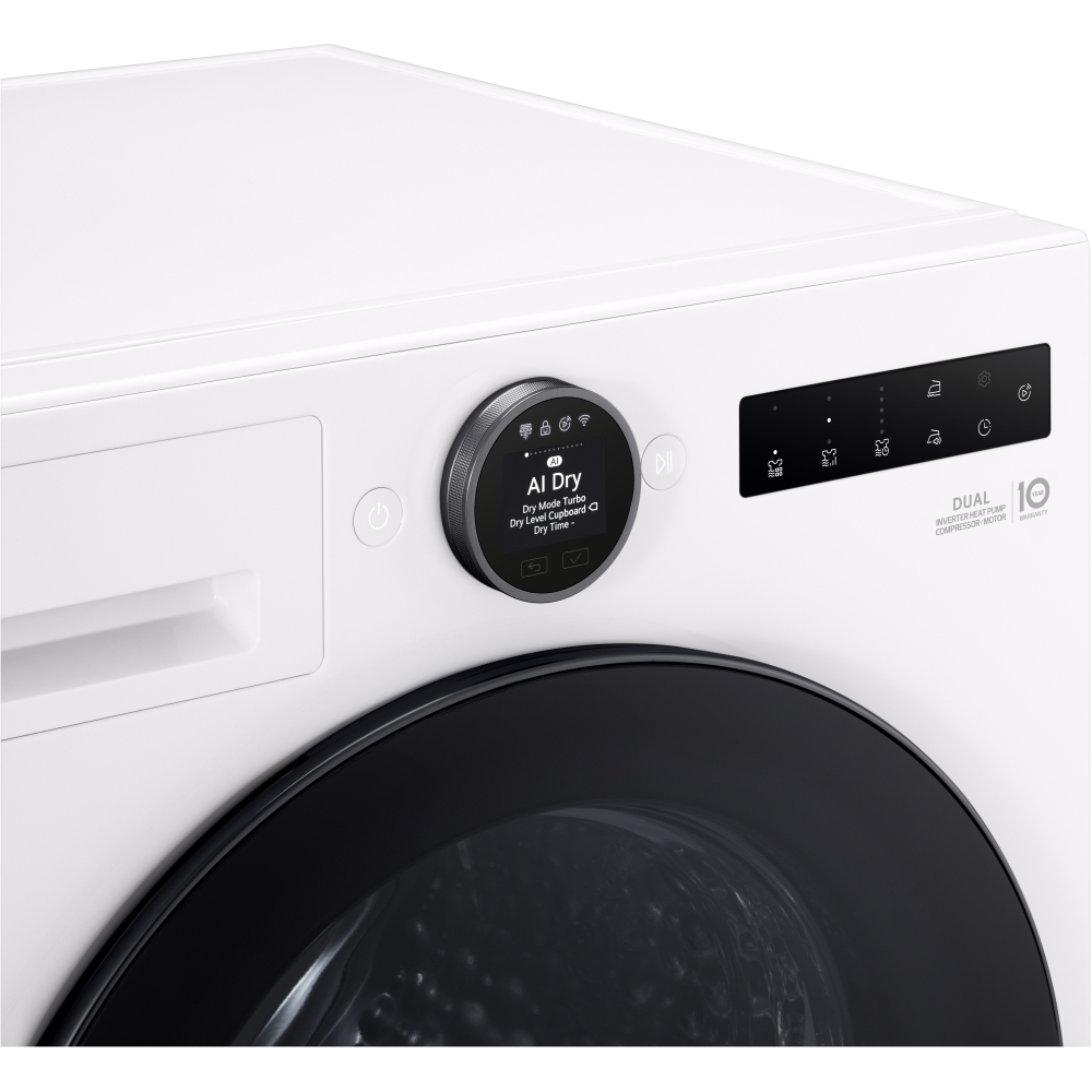 LG RHX7009TWB Heat Pump Tumble Dryer, 9kg, White, A+++ Rated