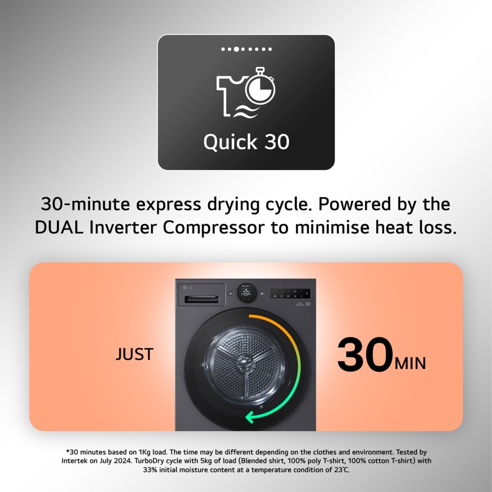 LG RHX7010TBB Heat Pump Tumble Dryer, 10kg, Black, A+++ Rated