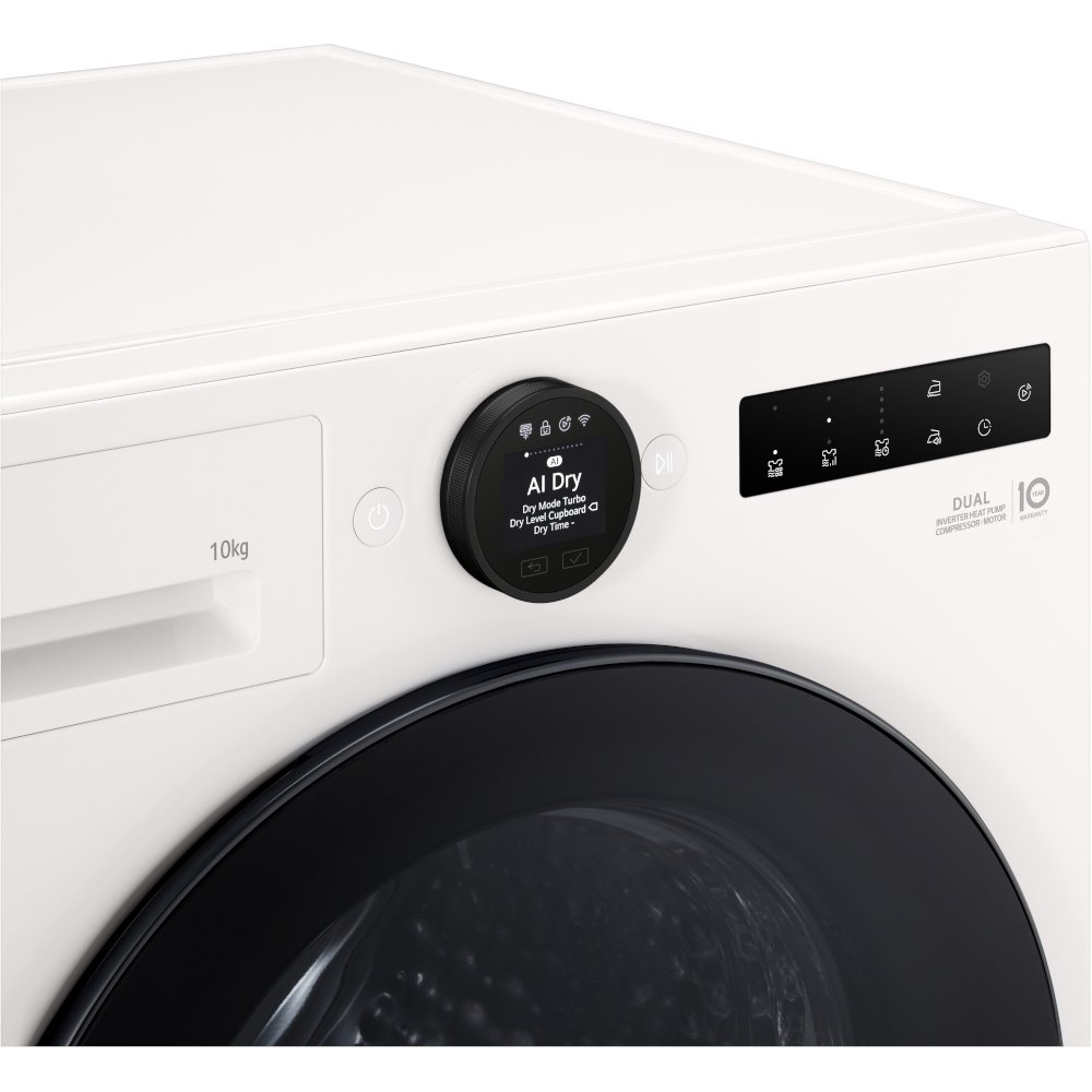 LG RHX7010TWB Heat Pump Tumble Dryer, 10kg, White, A+++ Rated