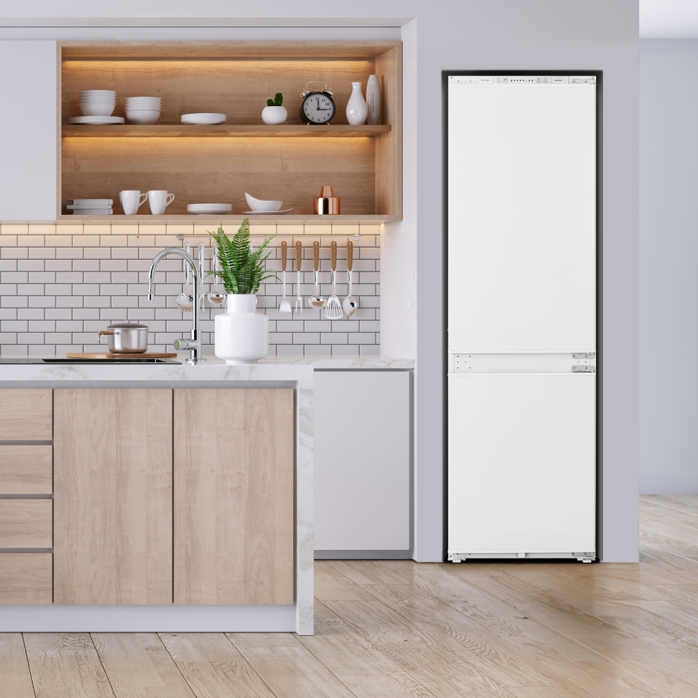 Hisense RIB312F4AWE No Frost Integrated Fridge Freezer, Sliding Hinge, 70/30, White, E Rated