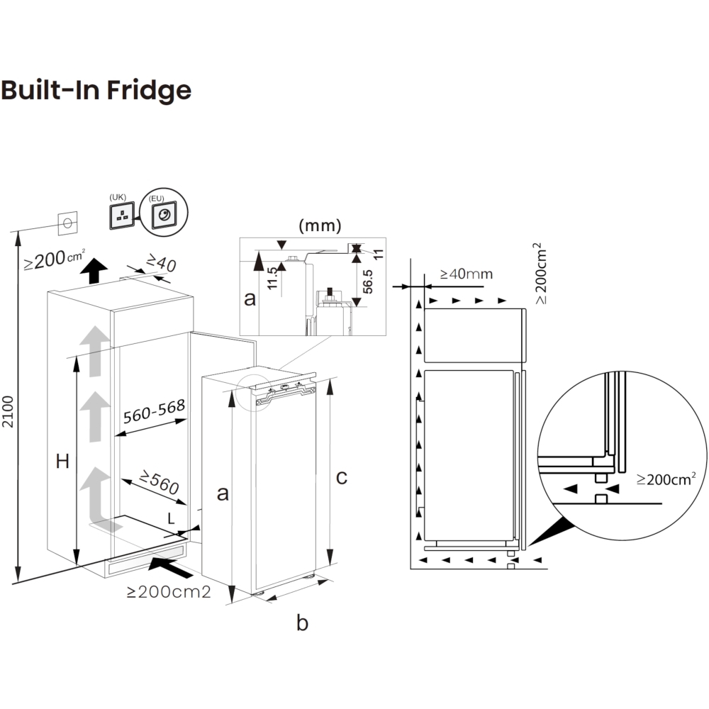 Hisense RL3B303SAWE Built-In Larder Fridge, Fixed Hinge, White, E Rated