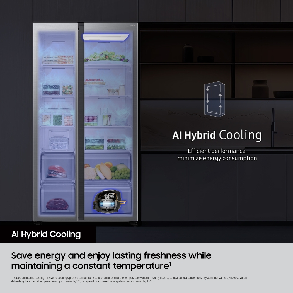Samsung RM70F67RDREU Series 8 Smart American Fridge Freezer, Stainless Steel, D Rated,  Non-Plumbed