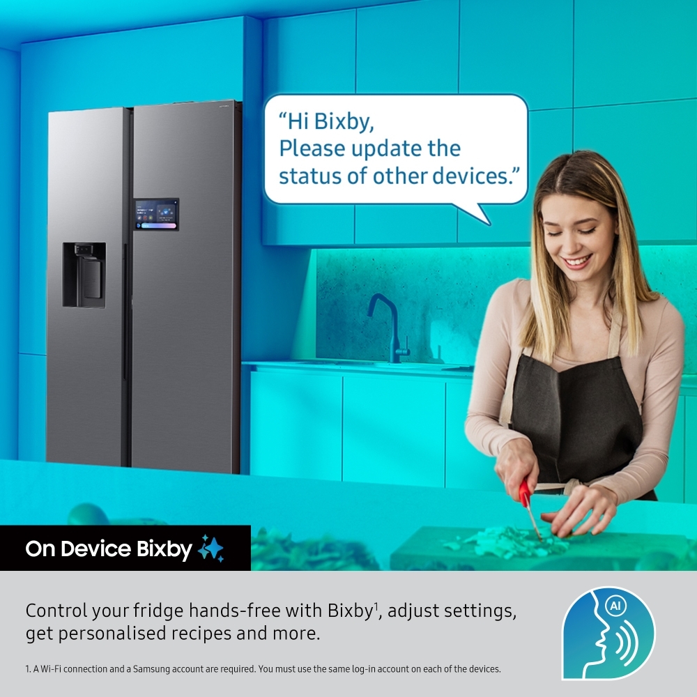 Samsung RM90F67CECEU American Fridge Freezer, Clean Deep Charcoal, Black, E Rated,  Plumbed