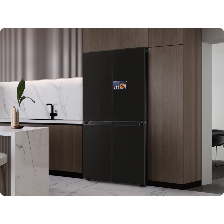 Samsung RM90F67CECEU American Fridge Freezer, Clean Deep Charcoal, Black, E Rated,  Plumbed