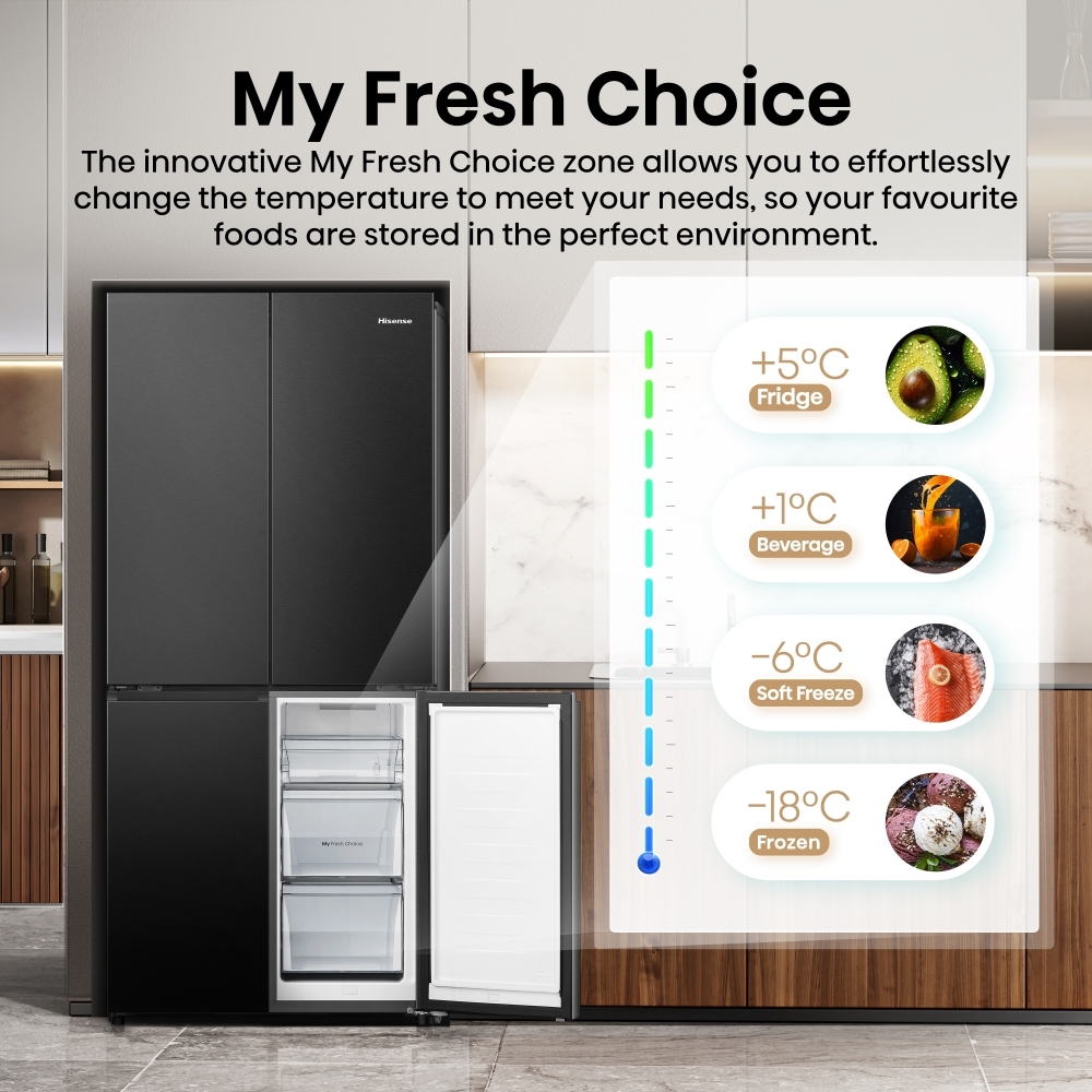 Hisense RQ5P470SAFD American Fridge Freezer, Black, D Rated,  Non-Plumbed