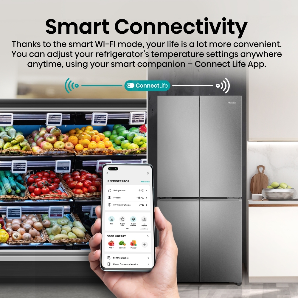 Hisense RQ5P470SAID American Fridge Freezer,  Non-Plumbed, Stainless Steel, D Rated