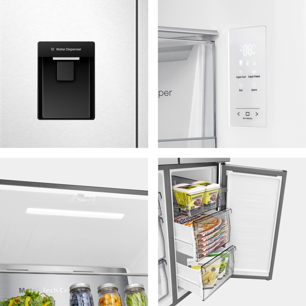 Hisense RQ5P470SMIE American Fridge Freezer, Silver, E Rated,  Non-Plumbed