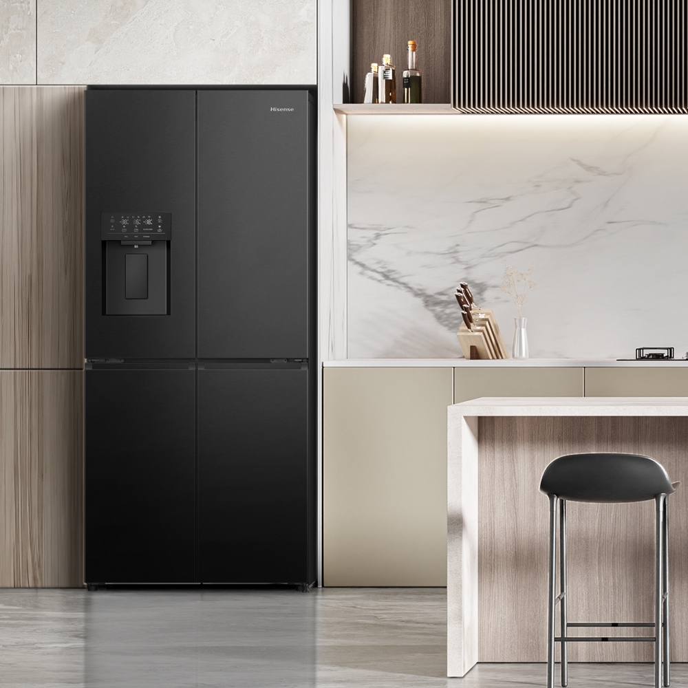 Hisense RQ5P470SYFD American Fridge Freezer, Black, D Rated,  Non-Plumbed