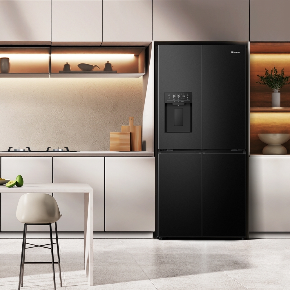 Hisense RQ5P470SYFD American Fridge Freezer, Black, D Rated,  Non-Plumbed