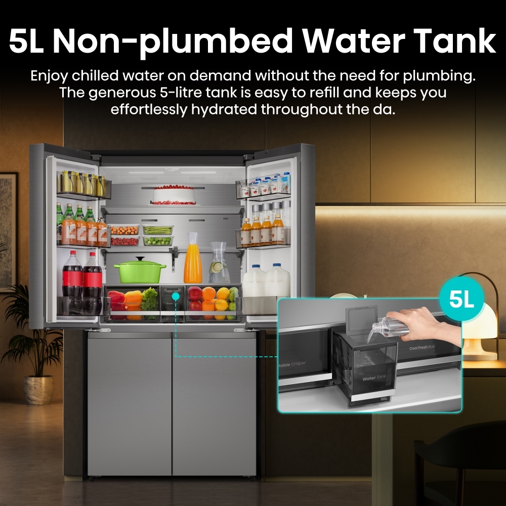 Hisense RQ5P640SYSD American Fridge Freezer, Stainless Steel, D Rated,  Non-Plumbed