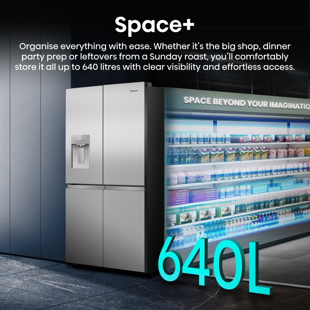 Hisense RQ5P640SYSD American Fridge Freezer, Stainless Steel, D Rated,  Non-Plumbed