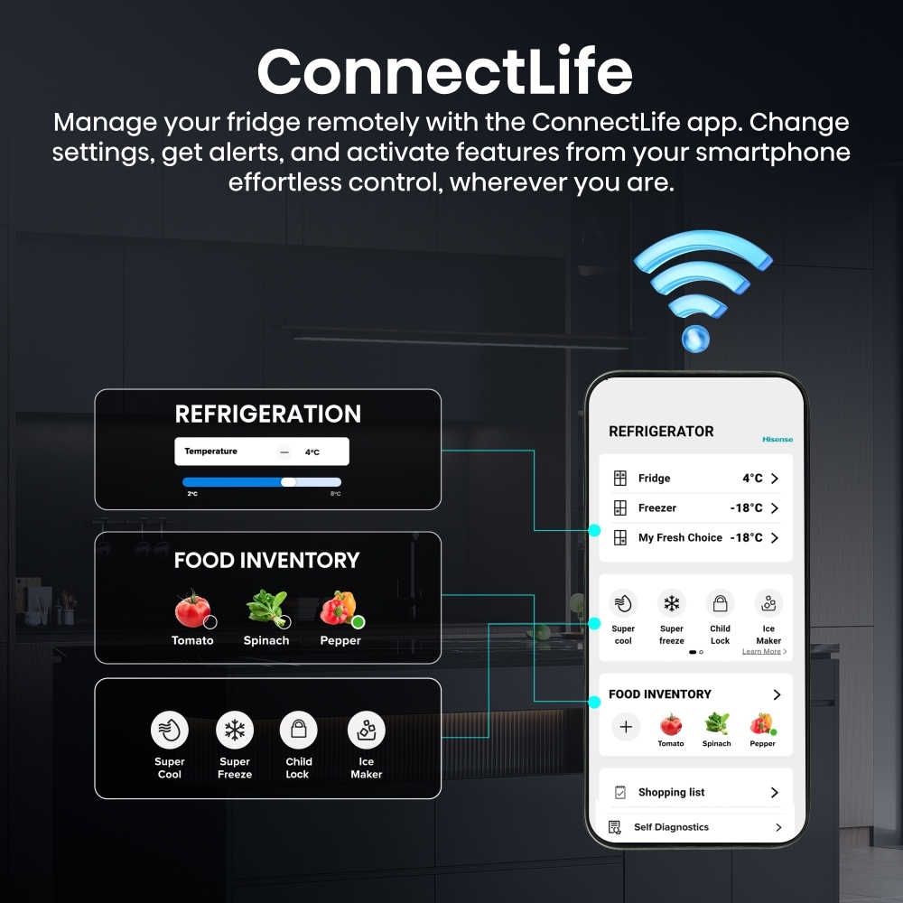 Hisense RQ5P640SYSD American Fridge Freezer, Stainless Steel, D Rated,  Non-Plumbed