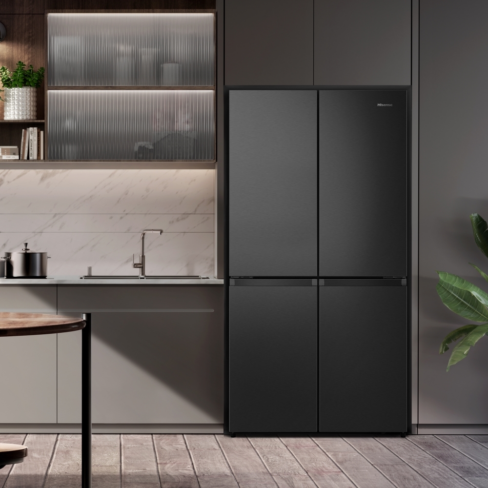 Hisense RQ758N4SAFE American Fridge Freezer, Black, E Rated,  Non-Plumbed
